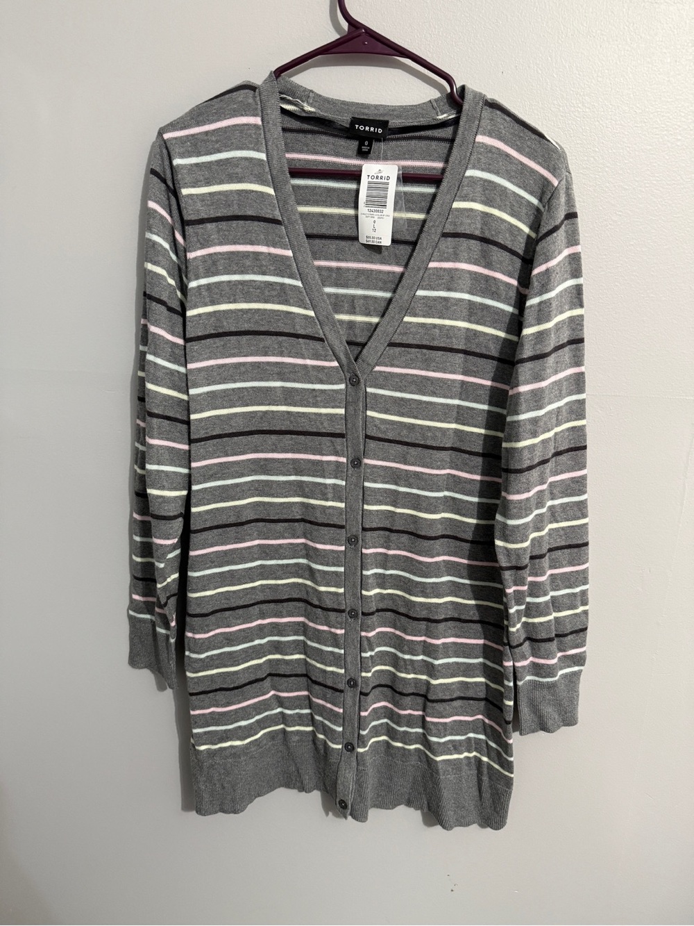 Torrid Sweater Womens 0X V Neck Button Up Cardigan Pastel Colorful Stripes